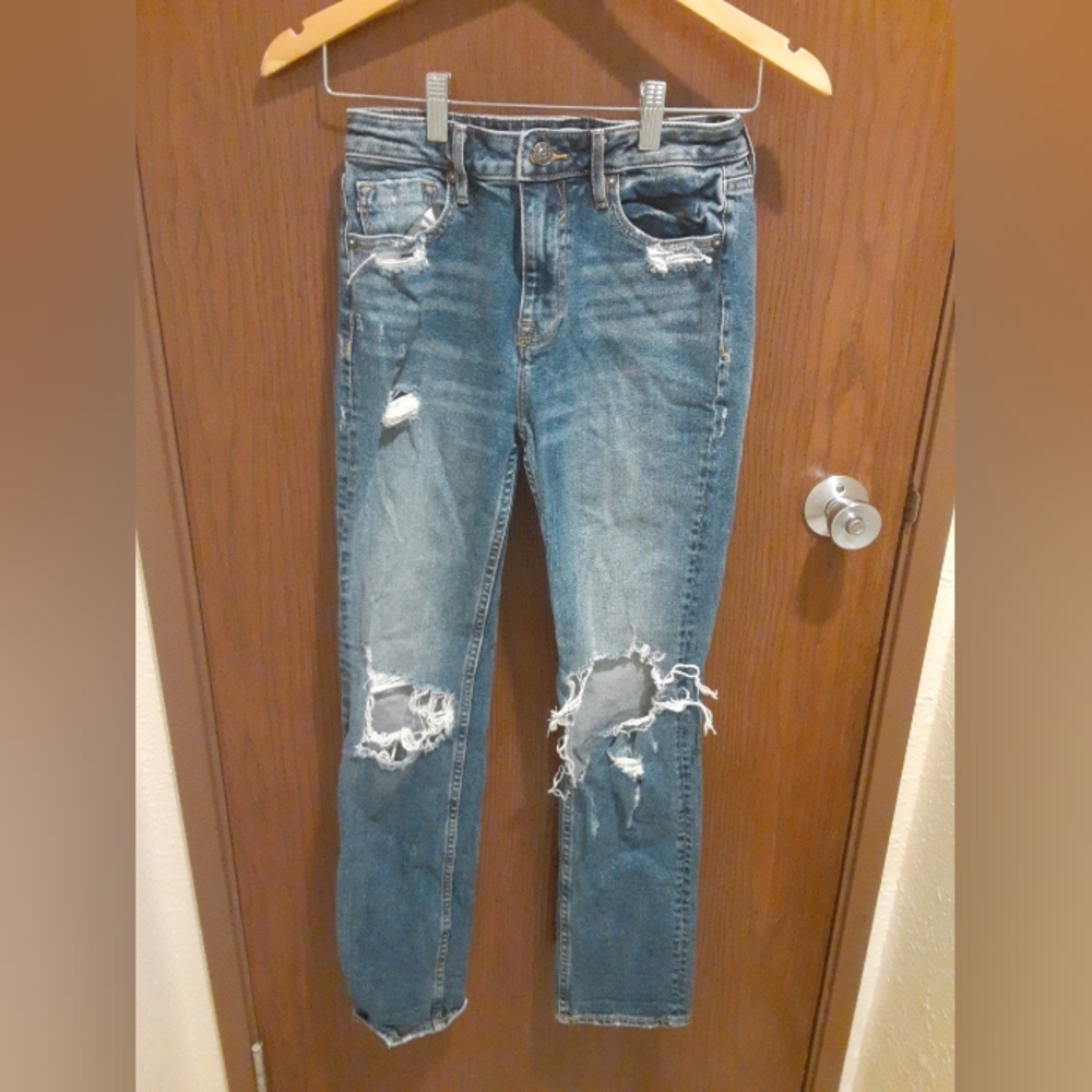 Vigoss Ace Straight Distressed Ankle Jeans in Blue Women's Size 24